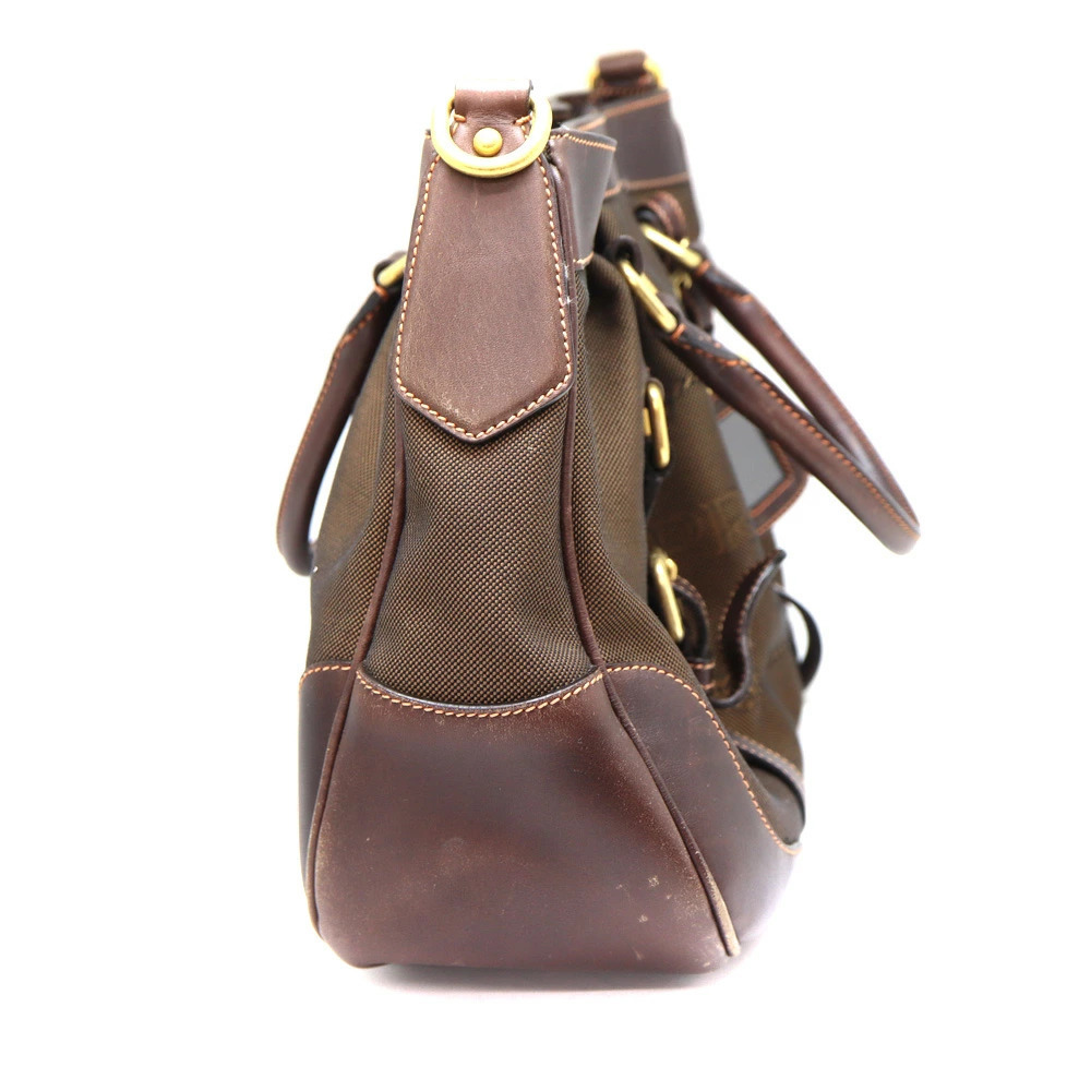 Prada Logo Jacquard Handbag Brown Canvas Leather - Picture 4 of 6